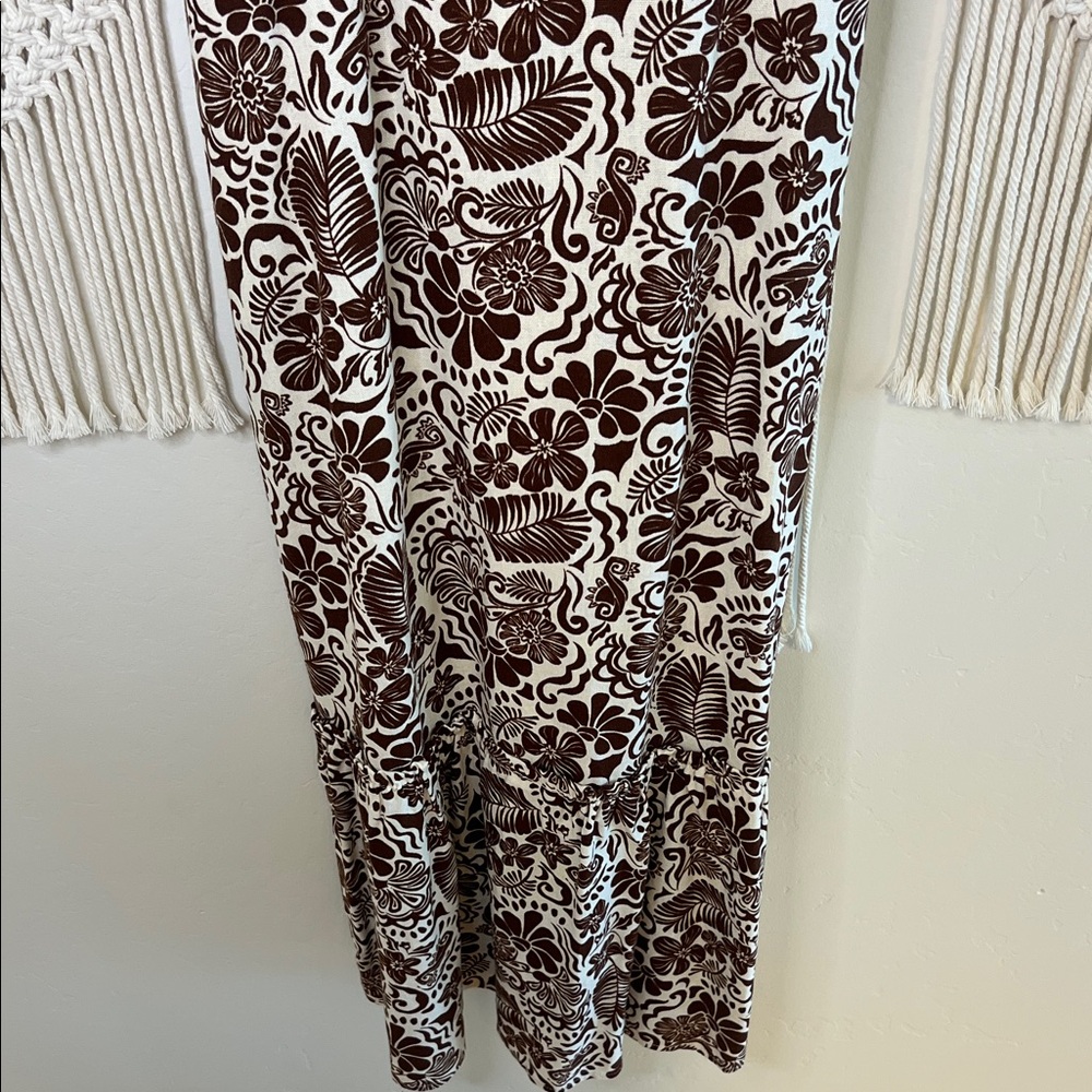 Brown & White Floral Maxi Dress with Adjustable Straps - Picture 4 of 7